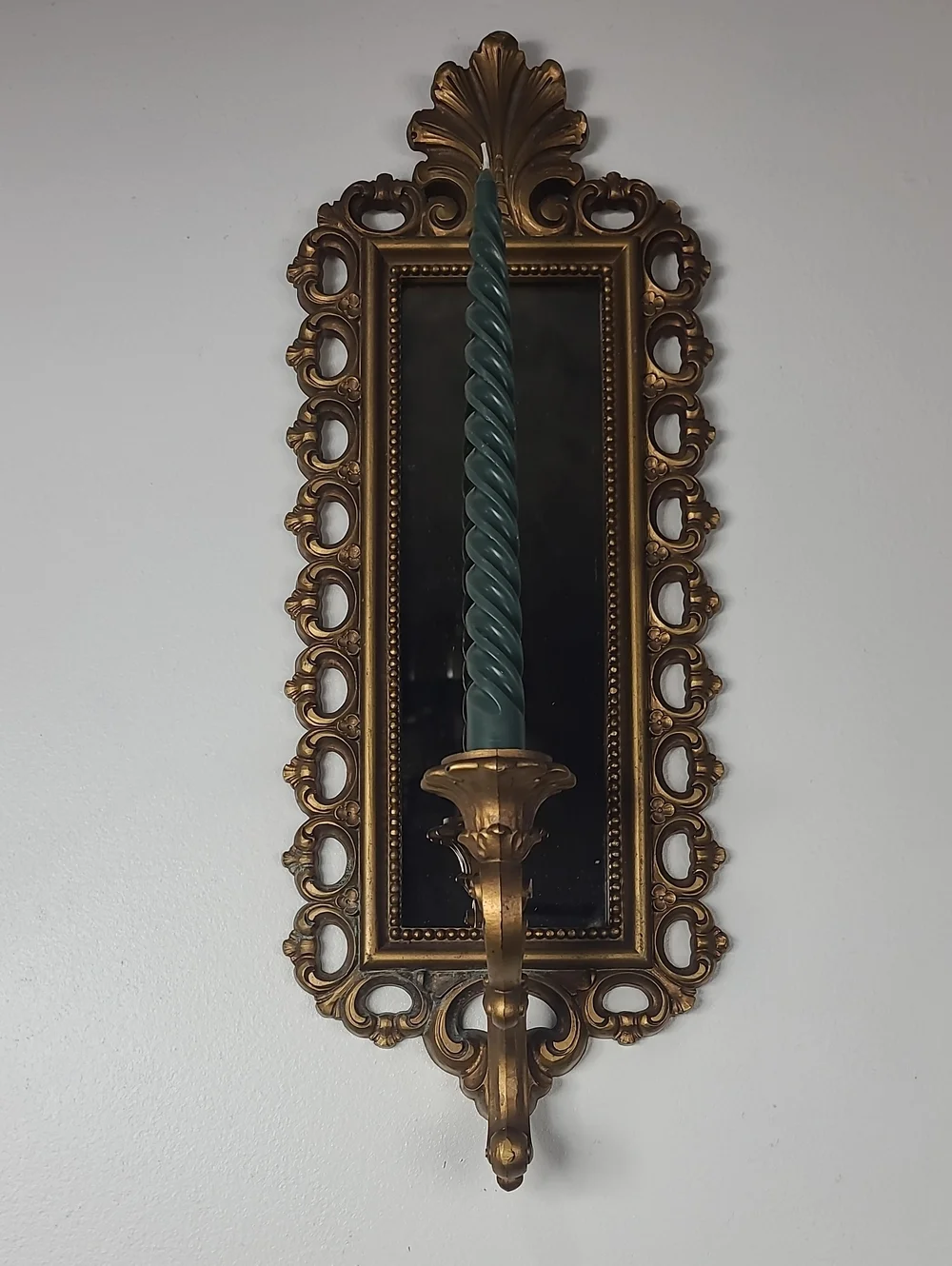 Vtg 1972 MCM Homeco Dart Gold-Tone Gilded Taper Candlestick Mirror Wall Sconce